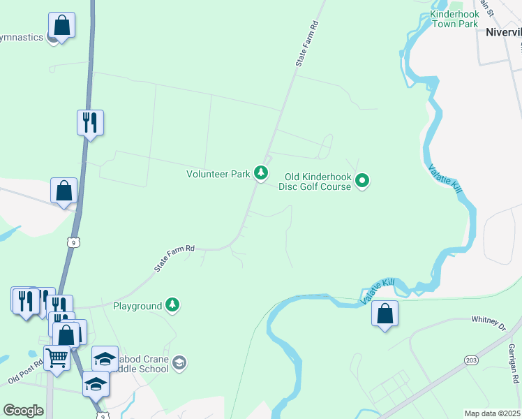map of restaurants, bars, coffee shops, grocery stores, and more near 170 State Farm Road in Valatie