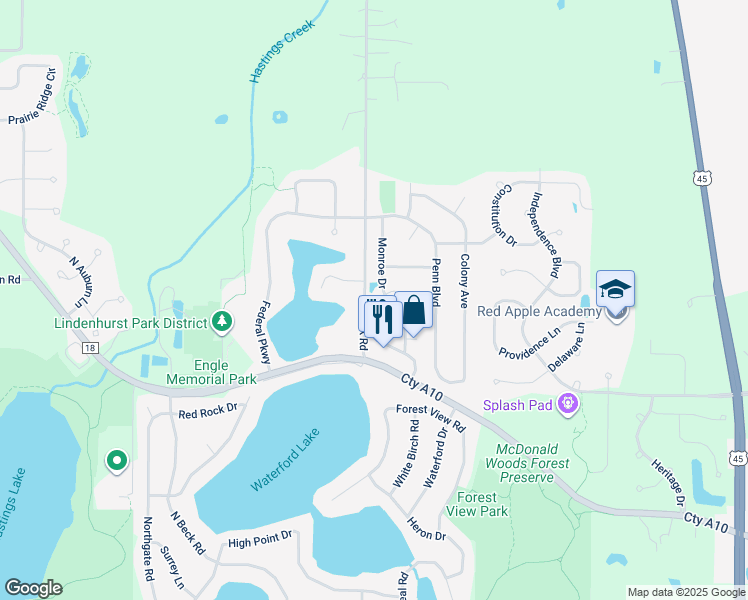 map of restaurants, bars, coffee shops, grocery stores, and more near 720 Monroe Drive in Lindenhurst