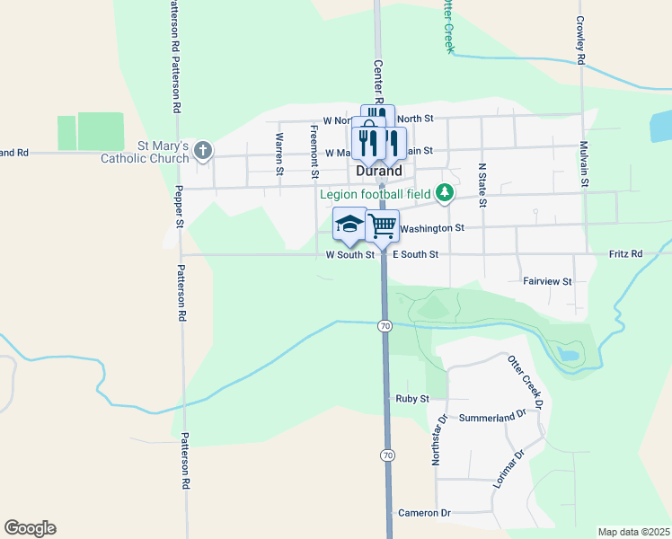 map of restaurants, bars, coffee shops, grocery stores, and more near 200 West South Street in Durand
