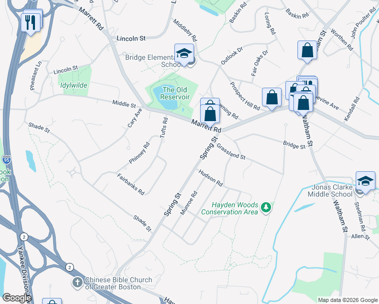 map of restaurants, bars, coffee shops, grocery stores, and more near 442 Marrett Road in Lexington
