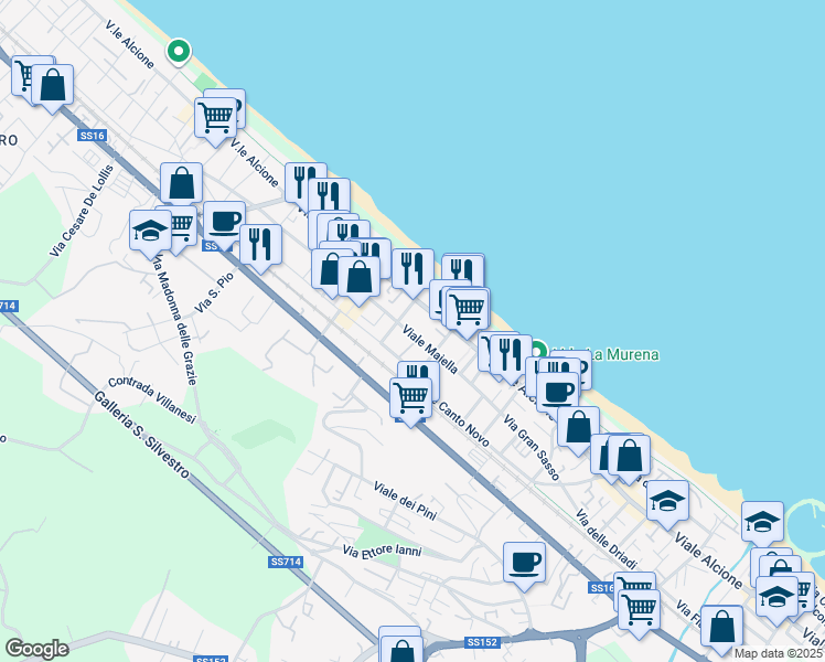map of restaurants, bars, coffee shops, grocery stores, and more near Viale Alcyone in Francavilla Al Mare