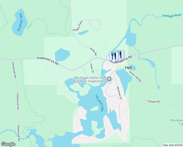map of restaurants, bars, coffee shops, grocery stores, and more near 11301 Inner Drive in Pinckney