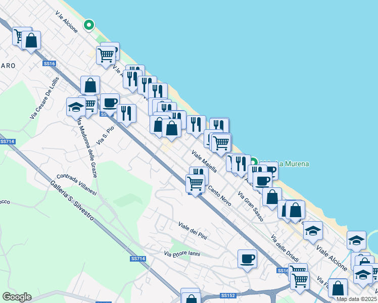 map of restaurants, bars, coffee shops, grocery stores, and more near 22 Viale Maiella in Francavilla al Mare