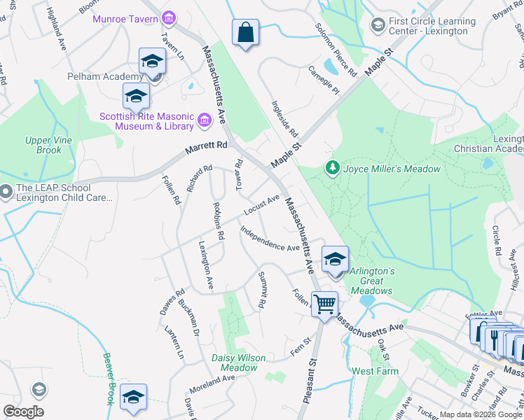map of restaurants, bars, coffee shops, grocery stores, and more near 14 Locust Avenue in Lexington