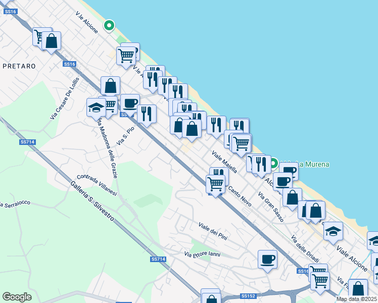 map of restaurants, bars, coffee shops, grocery stores, and more near 2D Via Monte Corno in Francavilla al Mare