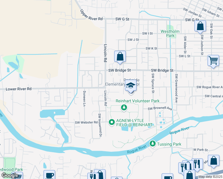 map of restaurants, bars, coffee shops, grocery stores, and more near 1979 Southwest Betty Lane in Grants Pass
