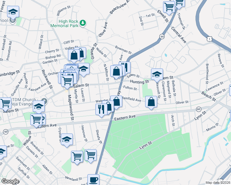 map of restaurants, bars, coffee shops, grocery stores, and more near in 