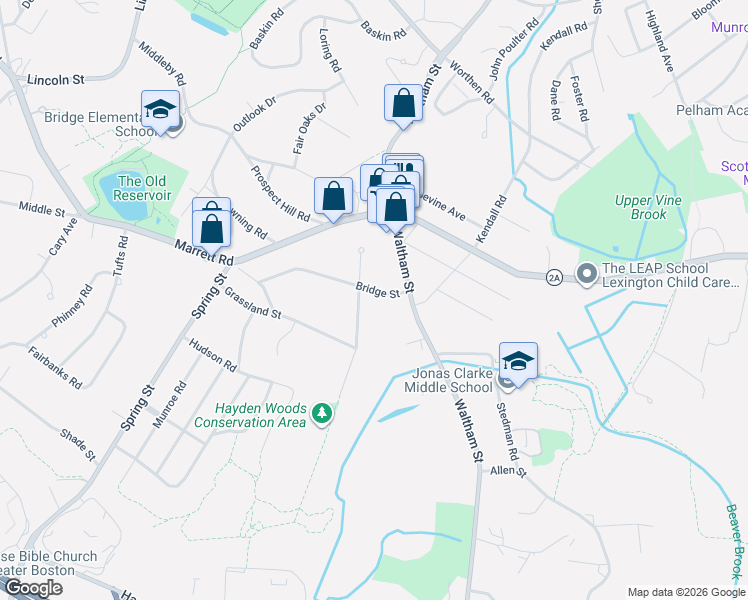 map of restaurants, bars, coffee shops, grocery stores, and more near 92 Bridge Street in Lexington