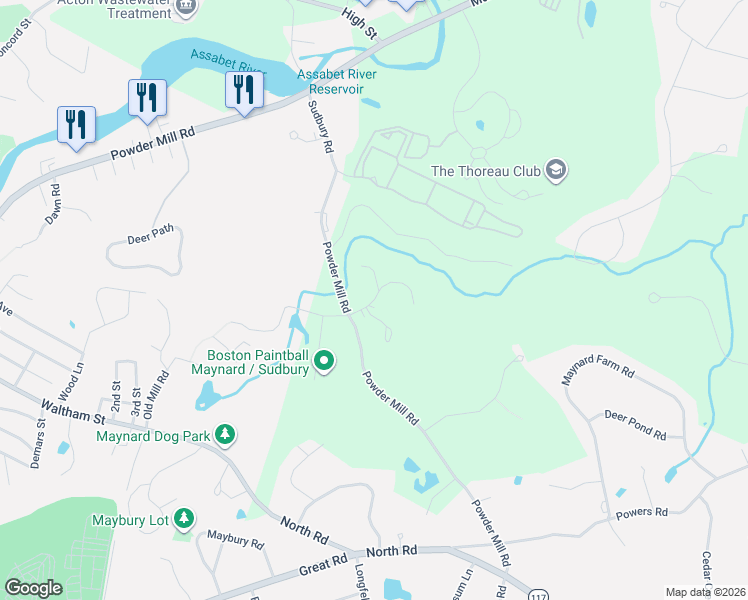 map of restaurants, bars, coffee shops, grocery stores, and more near 10 Tavern Circle in Sudbury