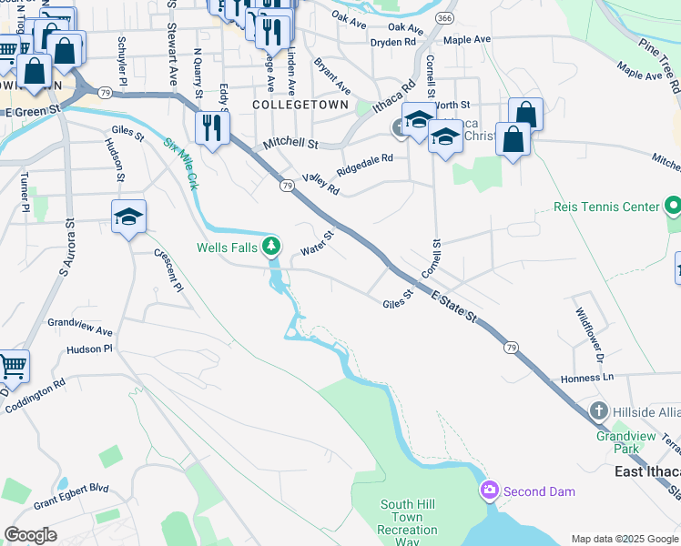 map of restaurants, bars, coffee shops, grocery stores, and more near 113 Treva Avenue in Ithaca