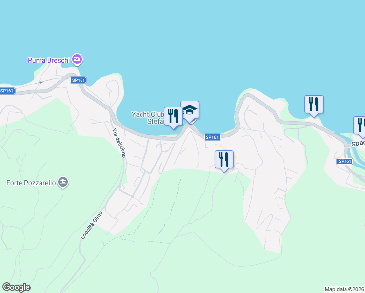 map of restaurants, bars, coffee shops, grocery stores, and more near 12A Via Costa degli Ulivi in Porto Santo Stefano