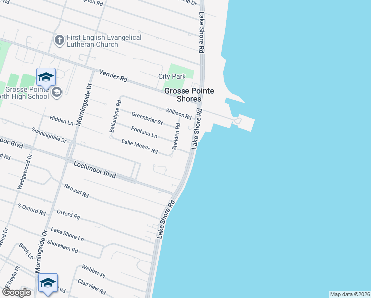 map of restaurants, bars, coffee shops, grocery stores, and more near 749 Lake Shore Road in Grosse Pointe Shores