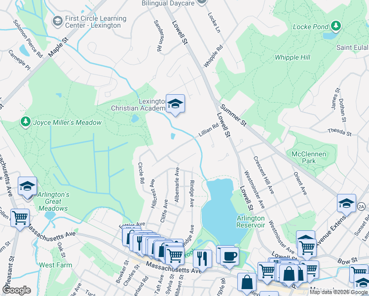 map of restaurants, bars, coffee shops, grocery stores, and more near 17 Lillian Rd in Lexington