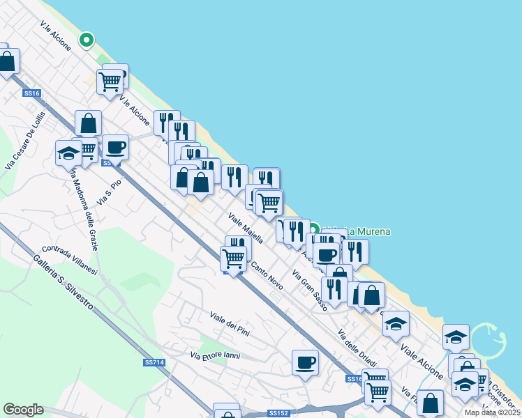 map of restaurants, bars, coffee shops, grocery stores, and more near 112 Viale Alcione in Francavilla al Mare
