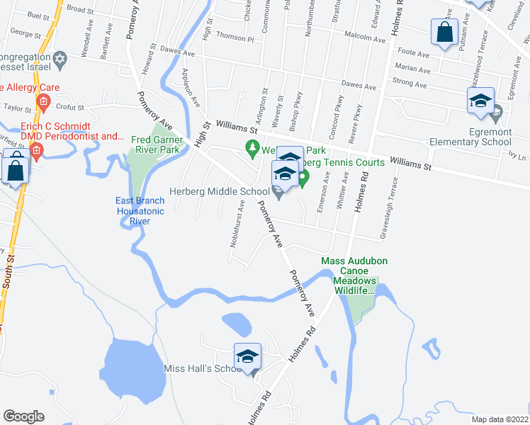 map of restaurants, bars, coffee shops, grocery stores, and more near 482 Pomeroy Avenue in Pittsfield