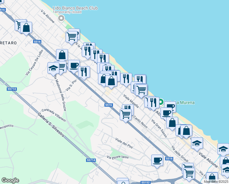 map of restaurants, bars, coffee shops, grocery stores, and more near 2D Via Monte Corno in Francavilla al Mare