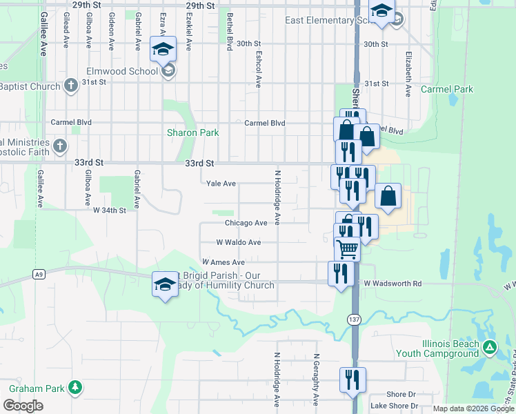 map of restaurants, bars, coffee shops, grocery stores, and more near 10361 West Illinois Avenue in Beach Park