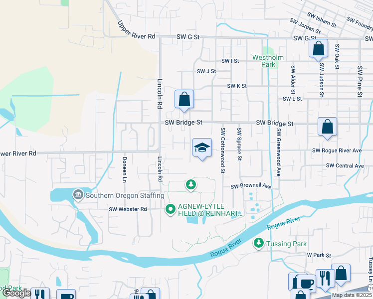 map of restaurants, bars, coffee shops, grocery stores, and more near 1959 Southwest Betty Lane in Grants Pass