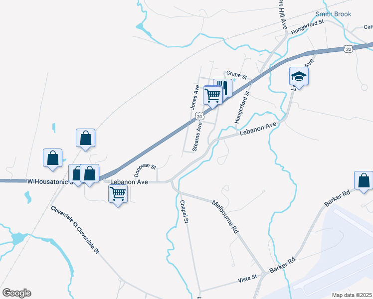 map of restaurants, bars, coffee shops, grocery stores, and more near 6 Jones Ave in Pittsfield