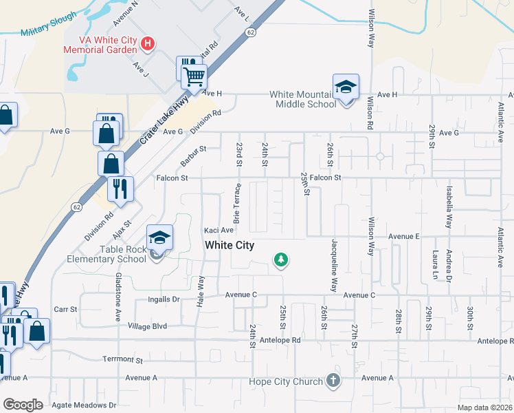 map of restaurants, bars, coffee shops, grocery stores, and more near 2622 Falcon Street in White City