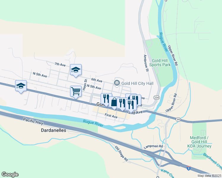 map of restaurants, bars, coffee shops, grocery stores, and more near 504 Estremado Street in Gold Hill