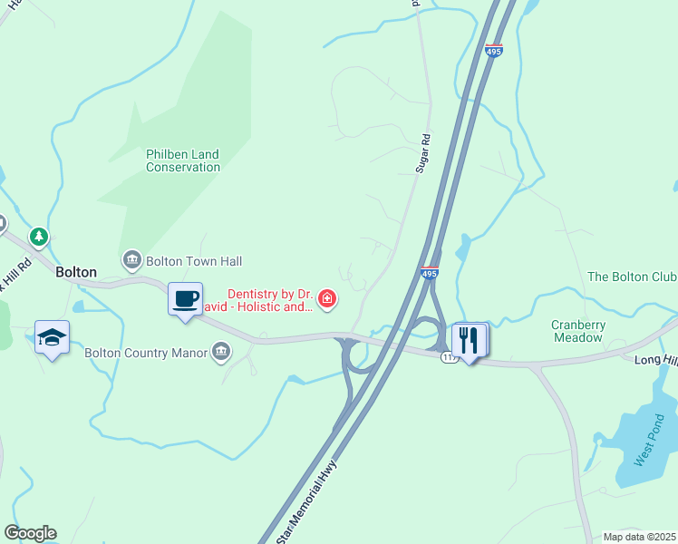 map of restaurants, bars, coffee shops, grocery stores, and more near 22 Brigham Farm Lane in Bolton