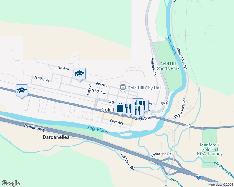 map of restaurants, bars, coffee shops, grocery stores, and more near 504 Estremado Street in Gold Hill