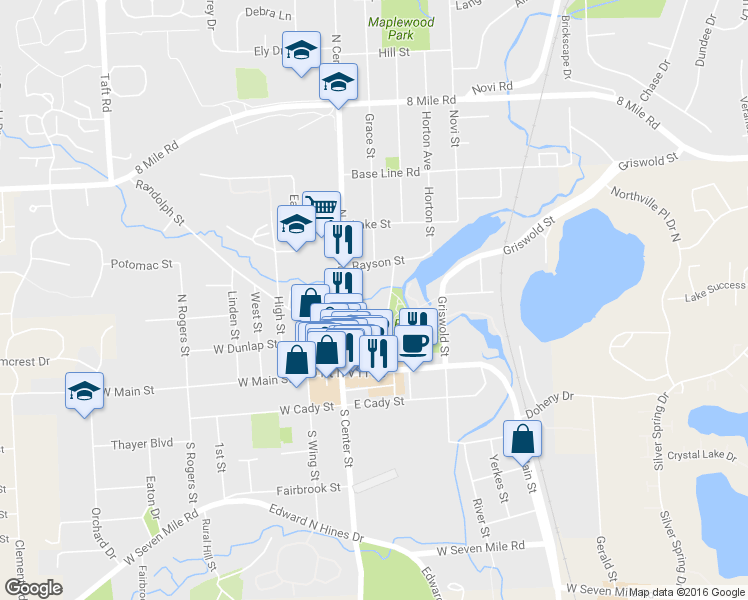 map of restaurants, bars, coffee shops, grocery stores, and more near 229 Hutton Street in Northville