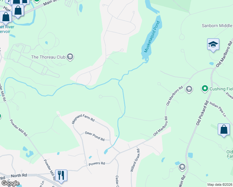 map of restaurants, bars, coffee shops, grocery stores, and more near 244 Hunters Ridge Road in Concord