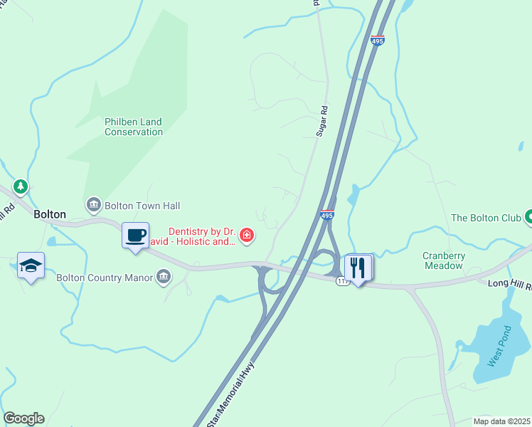 map of restaurants, bars, coffee shops, grocery stores, and more near 22 Brigham Farm Lane in Bolton