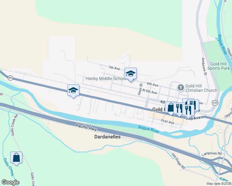 map of restaurants, bars, coffee shops, grocery stores, and more near 1002 4th Ave in Gold Hill