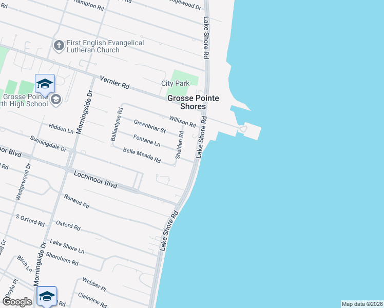 map of restaurants, bars, coffee shops, grocery stores, and more near 749 Lake Shore Road in Grosse Pointe Shores