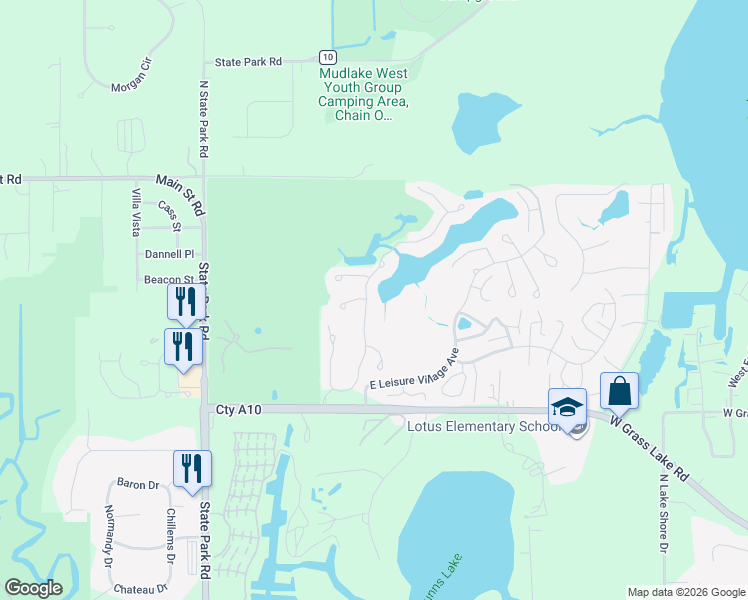 map of restaurants, bars, coffee shops, grocery stores, and more near 1159 North Oakwood Drive in Fox Lake