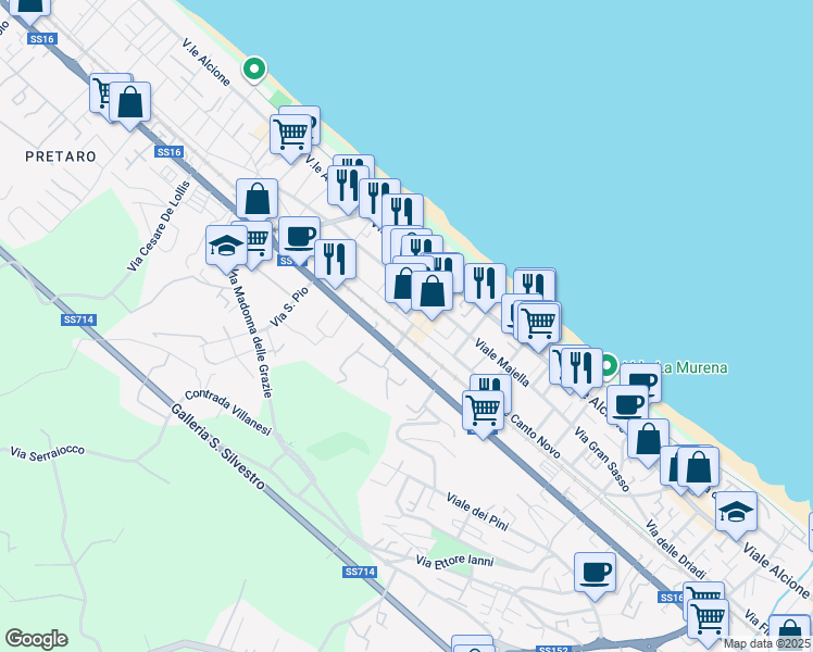 map of restaurants, bars, coffee shops, grocery stores, and more near 2D Via Monte Corno in Francavilla al Mare
