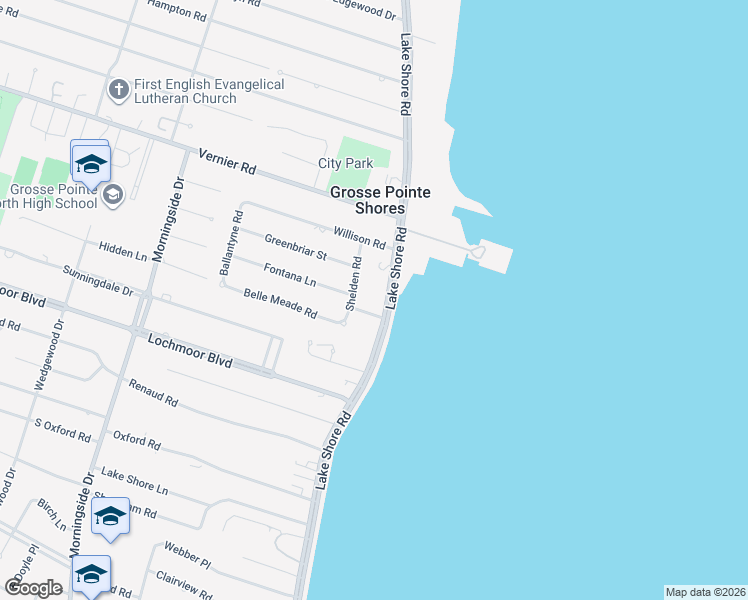 map of restaurants, bars, coffee shops, grocery stores, and more near 749 Lake Shore Road in Grosse Pointe Shores