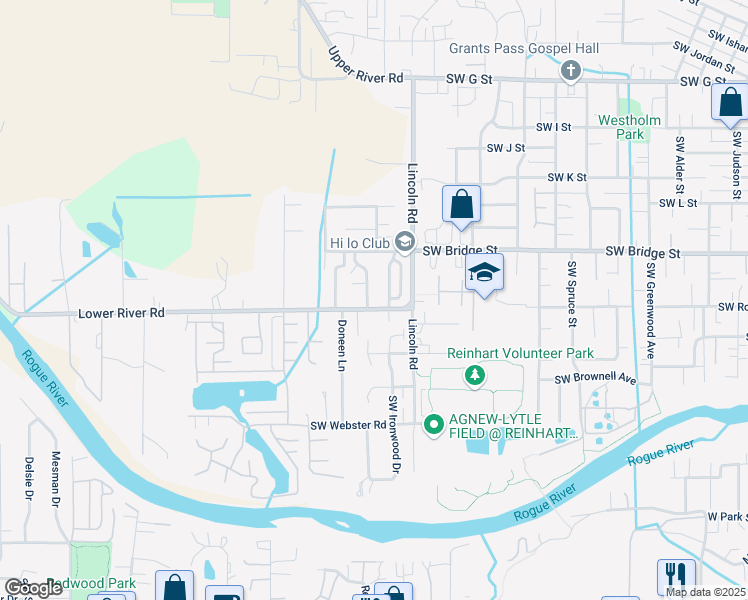 map of restaurants, bars, coffee shops, grocery stores, and more near 789 Tami Road in Grants Pass