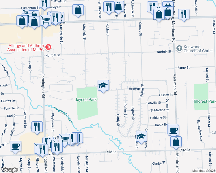 map of restaurants, bars, coffee shops, grocery stores, and more near 32401 Pembroke in Livonia