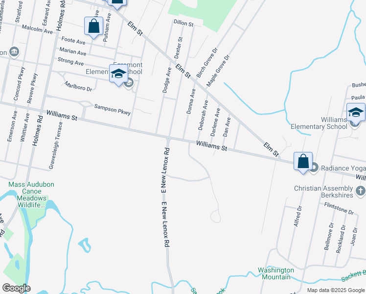 map of restaurants, bars, coffee shops, grocery stores, and more near 490 Williams Street in Pittsfield