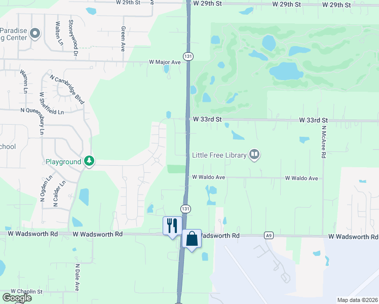 map of restaurants, bars, coffee shops, grocery stores, and more near 39355 Illinois 131 in Beach Park