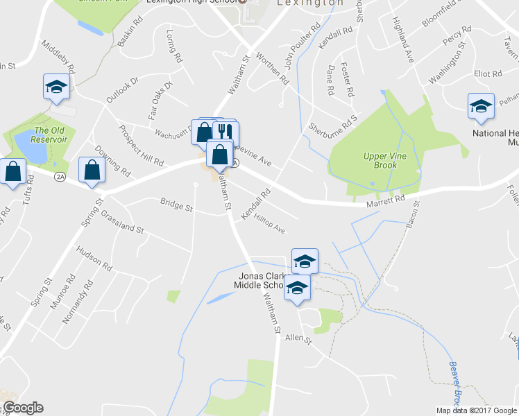 map of restaurants, bars, coffee shops, grocery stores, and more near 25 Kendall Road in Lexington