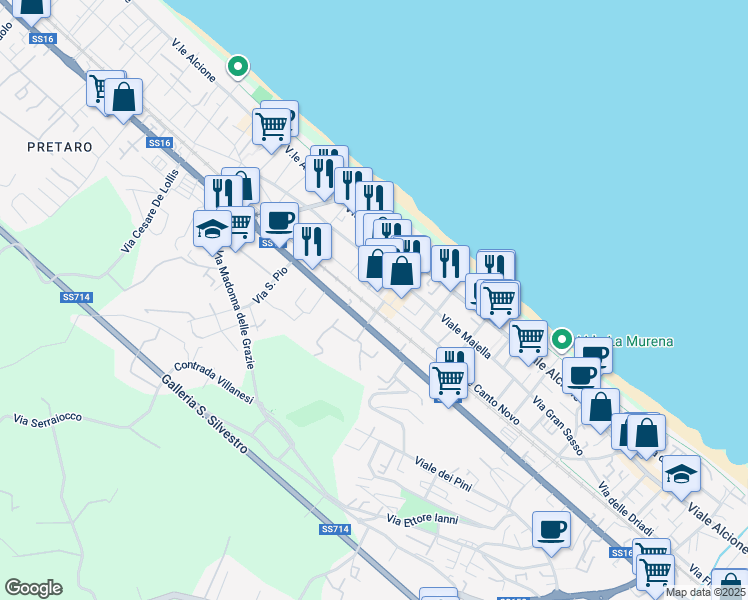 map of restaurants, bars, coffee shops, grocery stores, and more near 100 Via Nazionale Adriatica Nord in Francavilla al Mare