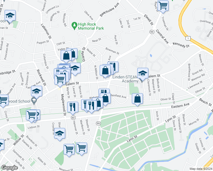 map of restaurants, bars, coffee shops, grocery stores, and more near in 