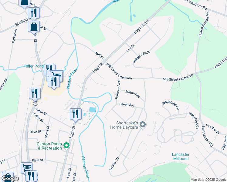 map of restaurants, bars, coffee shops, grocery stores, and more near 7 Gorham Avenue in Clinton