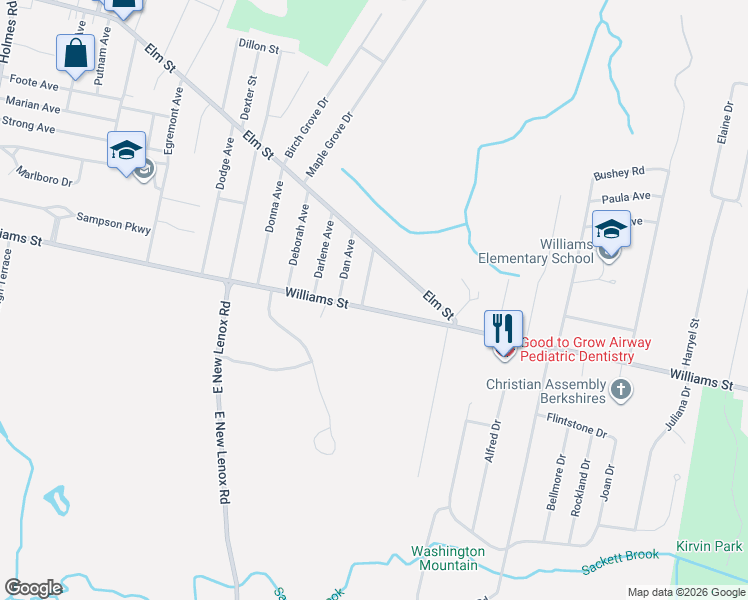 map of restaurants, bars, coffee shops, grocery stores, and more near 595 Williams Street in Pittsfield