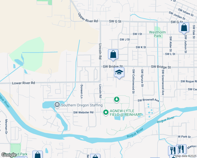 map of restaurants, bars, coffee shops, grocery stores, and more near 750 Lincoln Road in Grants Pass