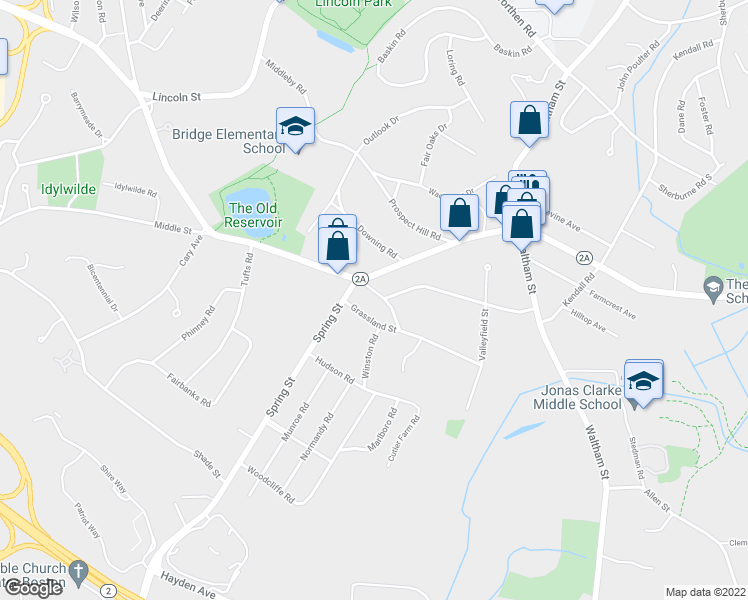 map of restaurants, bars, coffee shops, grocery stores, and more near 15 Bridge Street in Lexington