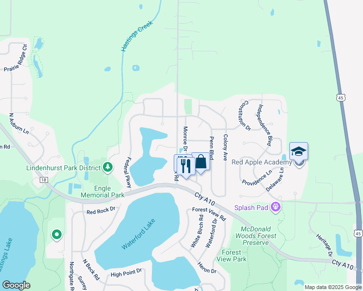 map of restaurants, bars, coffee shops, grocery stores, and more near 720 Monroe Drive in Lindenhurst