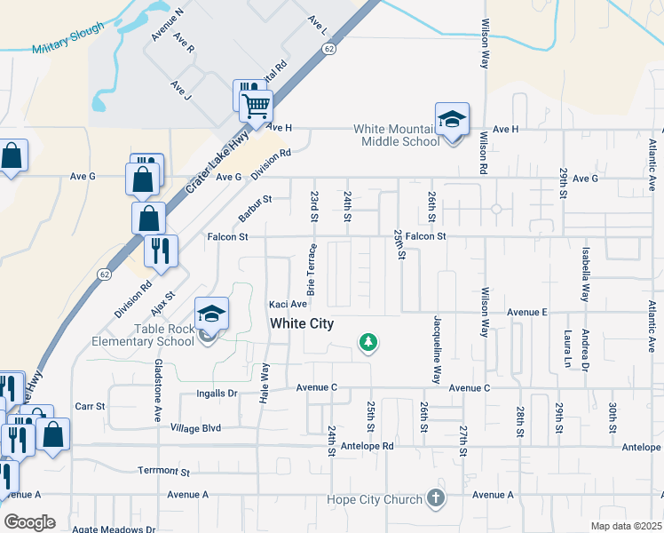 map of restaurants, bars, coffee shops, grocery stores, and more near 2622 Falcon Street in White City