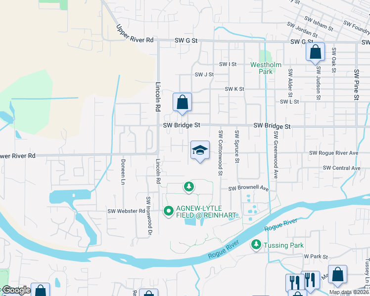 map of restaurants, bars, coffee shops, grocery stores, and more near 1959 Southwest Betty Lane in Grants Pass