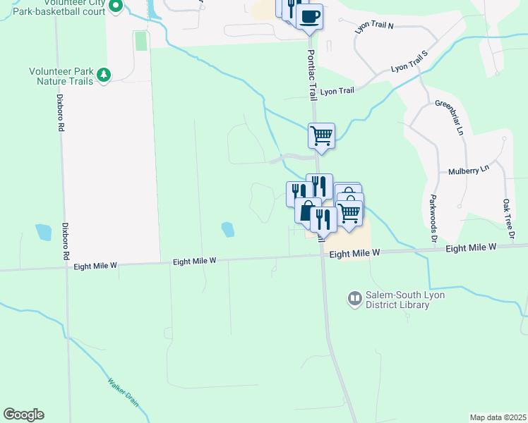 map of restaurants, bars, coffee shops, grocery stores, and more near 20905 Pontiac Trail in South Lyon